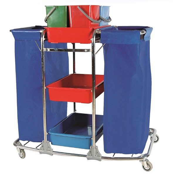 Double-Bag Chrome Housekeeping and Linen Trolley (4x6L)